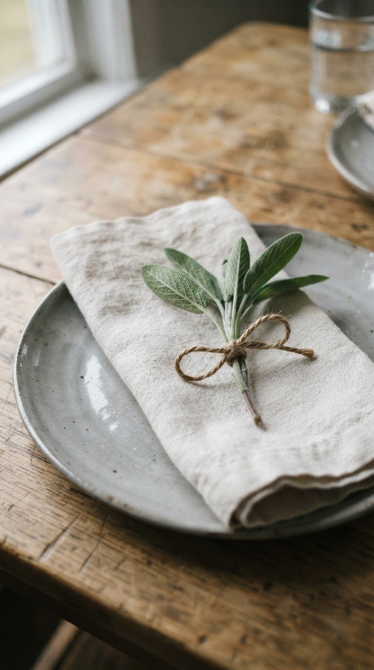 7. Segnaposto botanici realizzati con erbe dell'orto legate con spago
