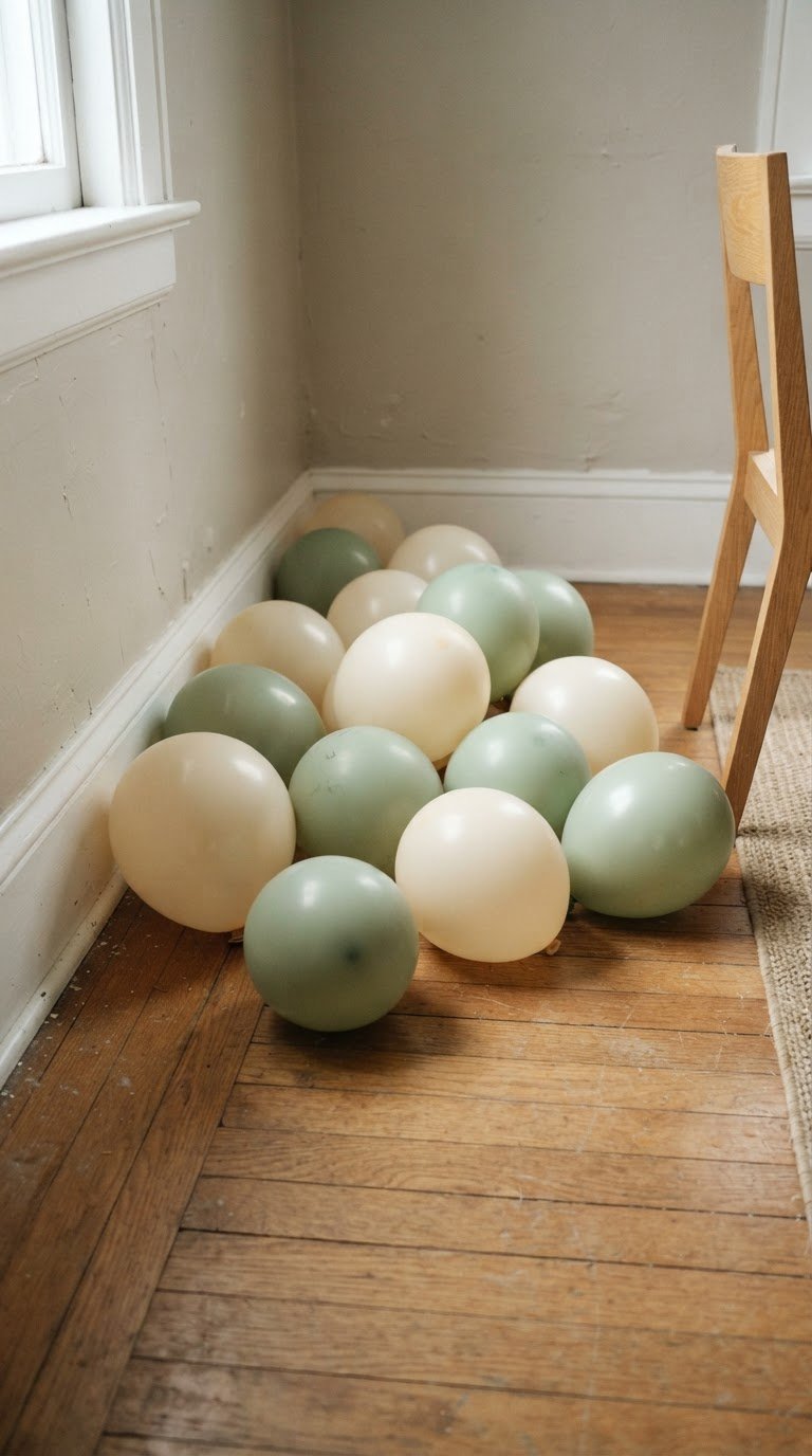9. Il tappeto di palloncini opachi appoggiati liberamente lungo il battiscopa