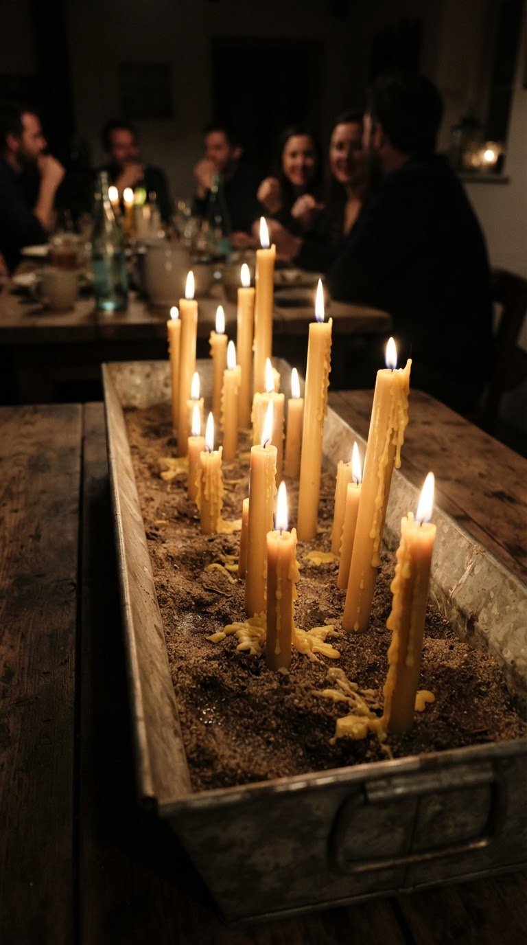 7. Il Sentiero di Candele di Cera d'Api Grezza in Solchi di Sabbia
