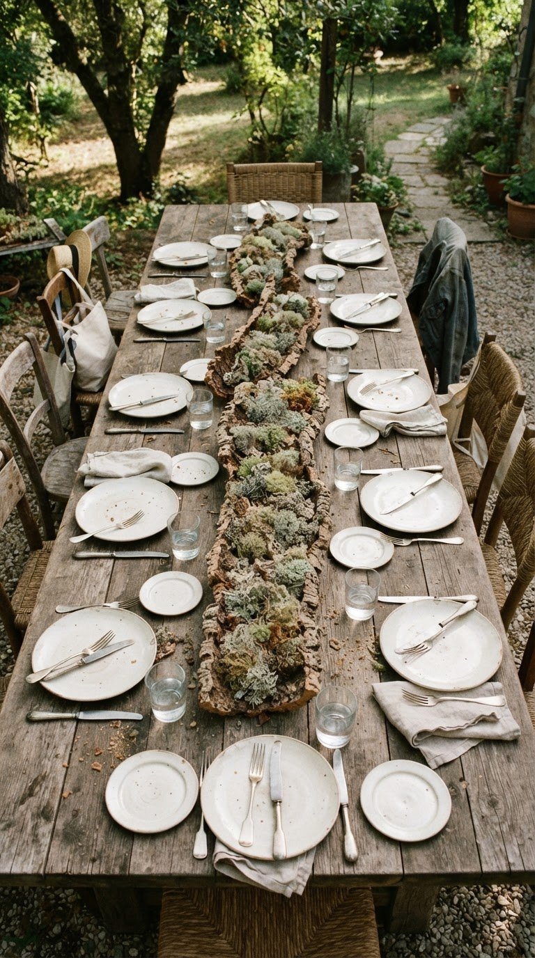 12. La Tavola da Giardino con Runner in Corteccia di Sughero e Licheni