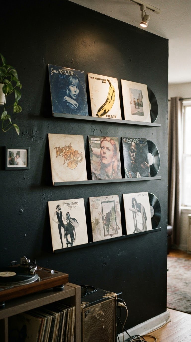 5. La Galleria di Vinili da Collezione Esposti su Mensole di Design