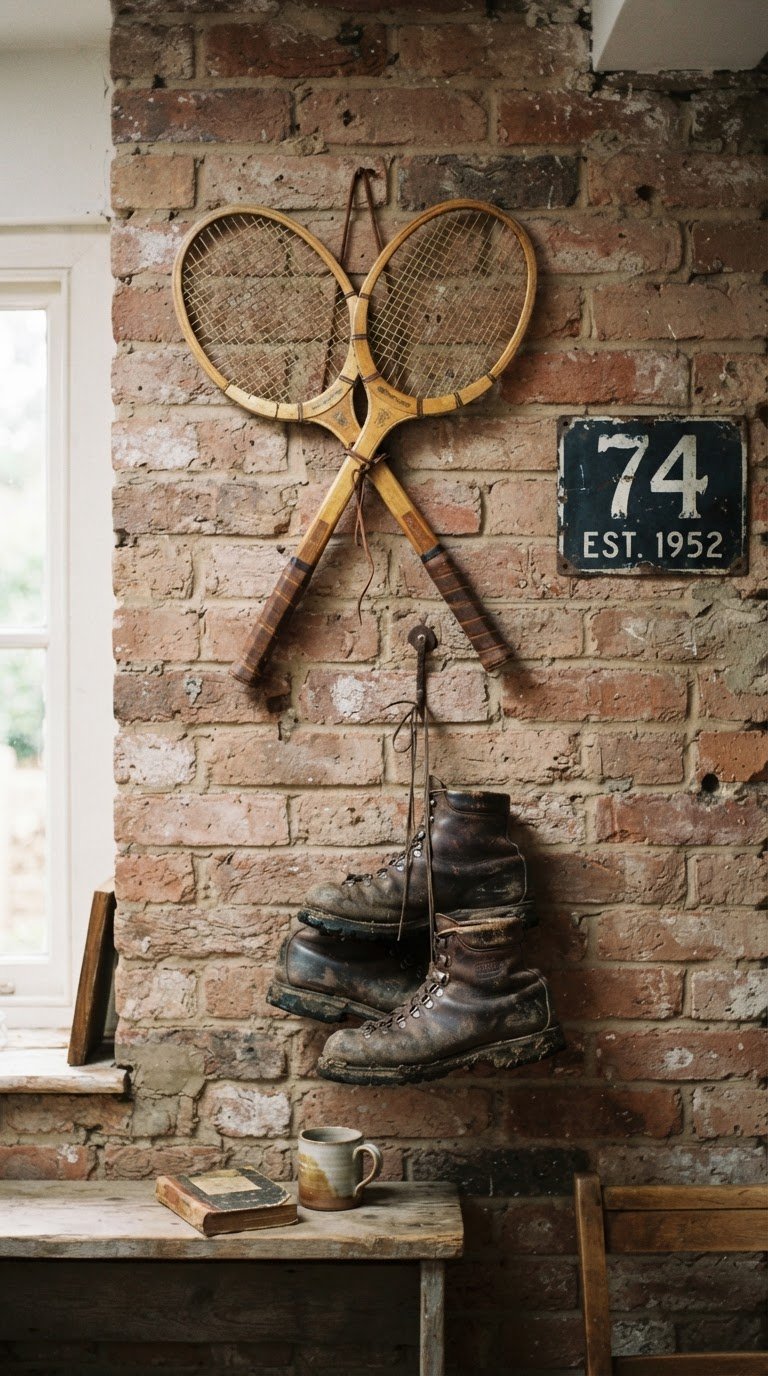 7. La Parete dei Trofei Sportivi d'Epoca e Attrezzatura Rétro in Legno