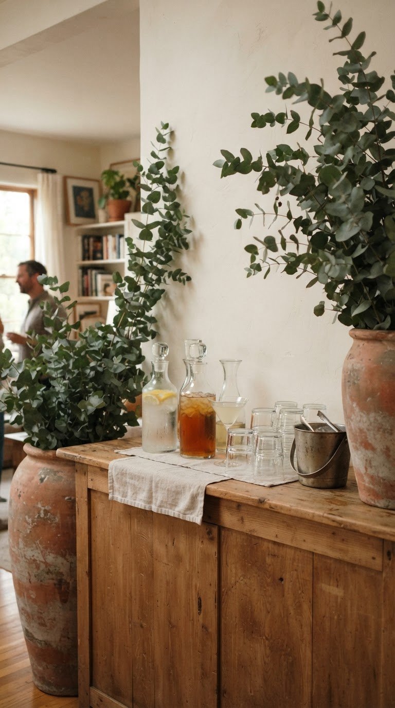 10. Il bar botanico delimitato da grandi vasi in terracotta d'impronta brutalista