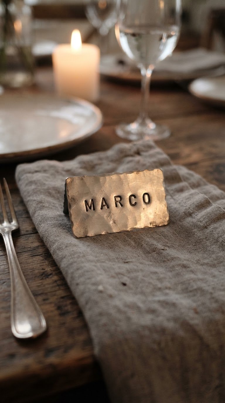 5. I segnaposto minimalisti in fogli di alluminio goffrato a mano con punzoni metallici