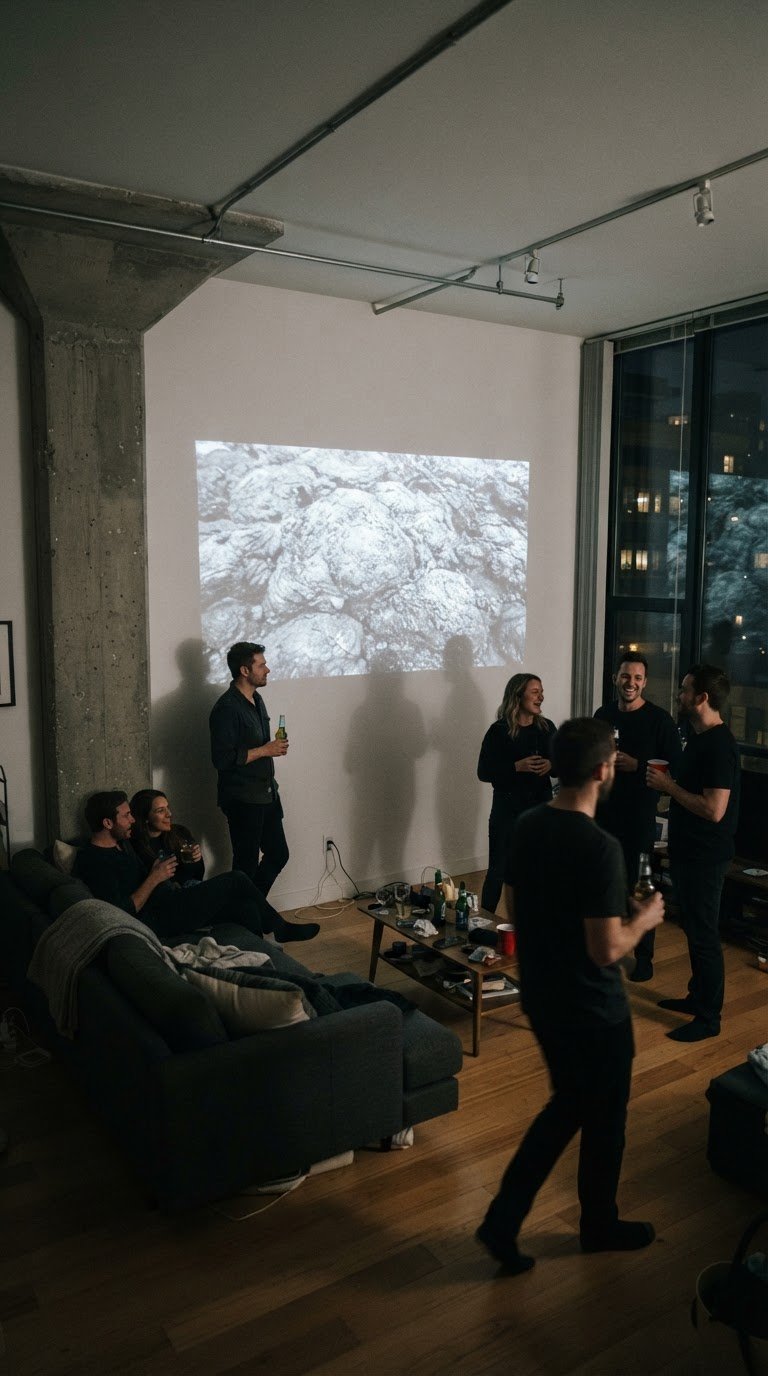 12. La proiezione murale di texture minerali e paesaggi astratti in bianco e nero