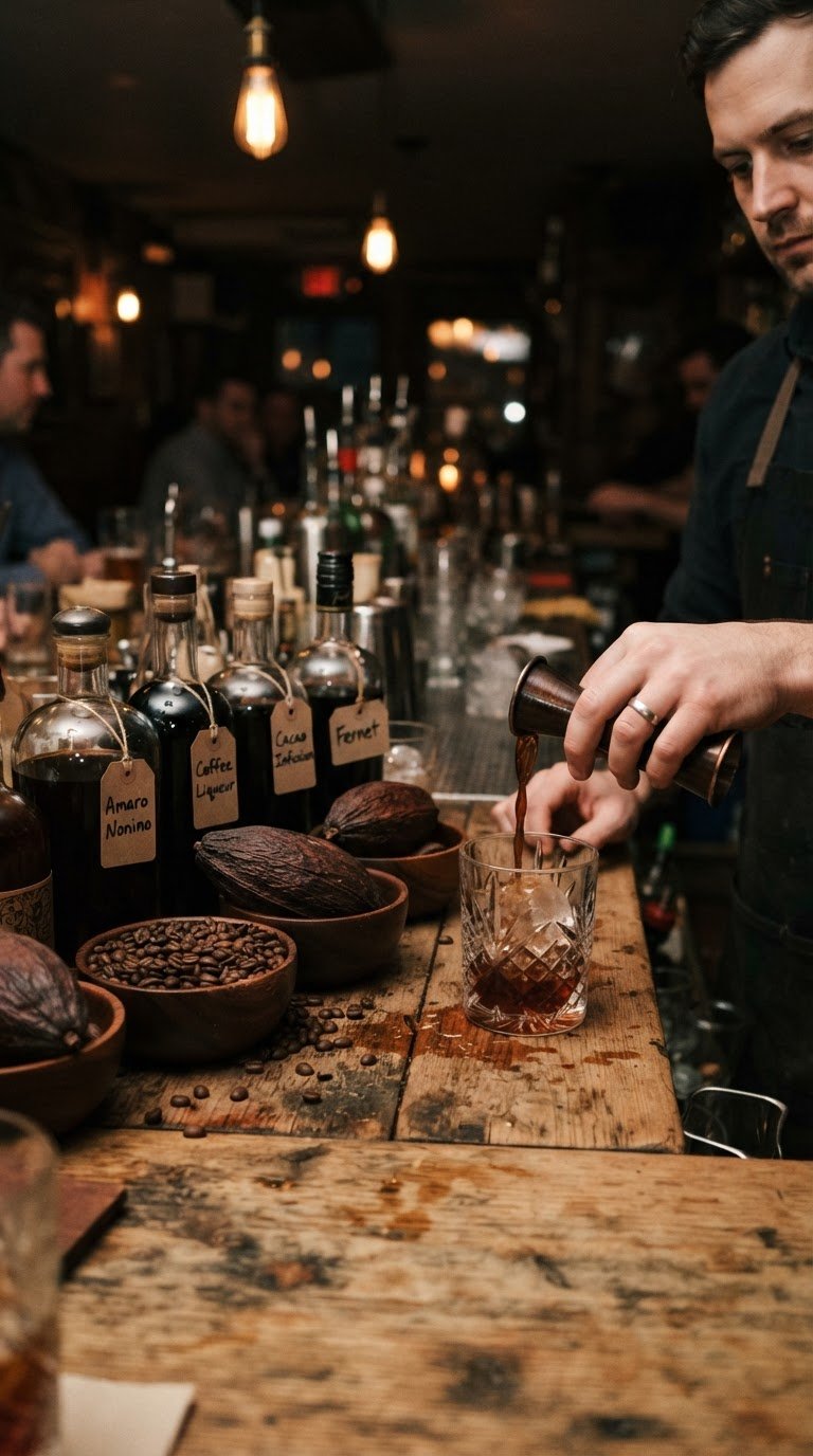 4. La postazione cocktail ispirata alle sfumature del caffè espresso e del cacao amaro