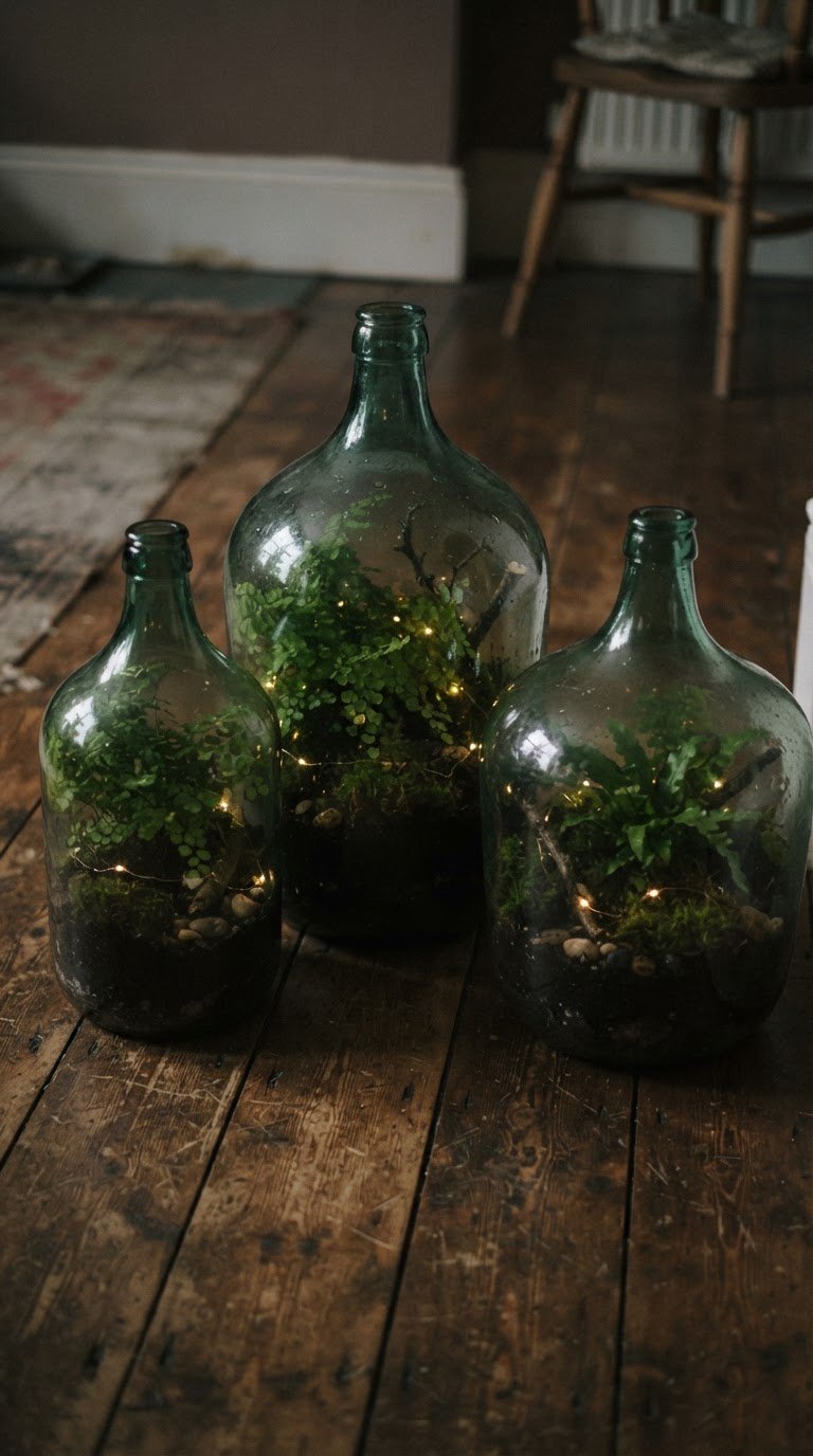 I micro-ecosistemi chiusi in damigiane di vetro retrò con micro-led a immersione
