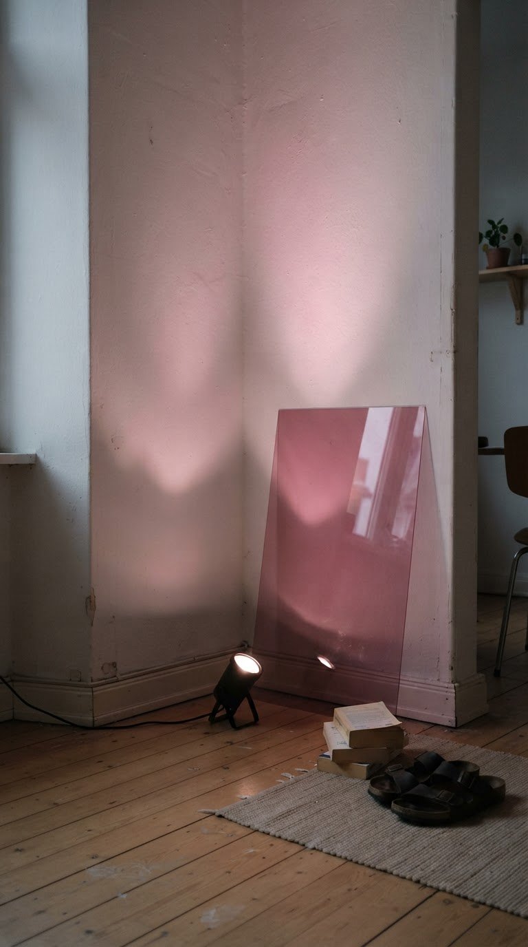 La proiezione diffusa di luce magenta tramite lastre di plexiglass trasparente