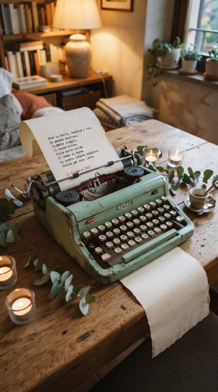 La macchina da scrivere vintage con nastro bicolore per pensieri collettivi