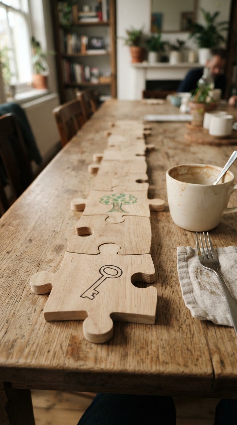 Il sentiero di tessere puzzle illustrative per comporre storie fantastiche
