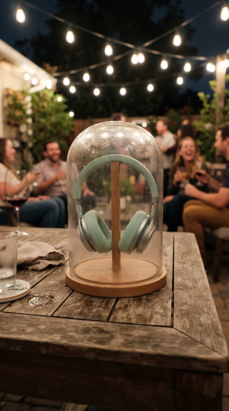 La campana di vetro con cuffie audio wireless per un'esperienza d'ascolto condivisa