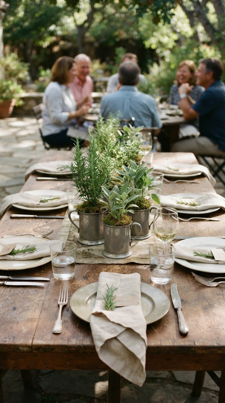 Il Giardino di Erbe Aromatiche in Tazze di Peltro e Zinco