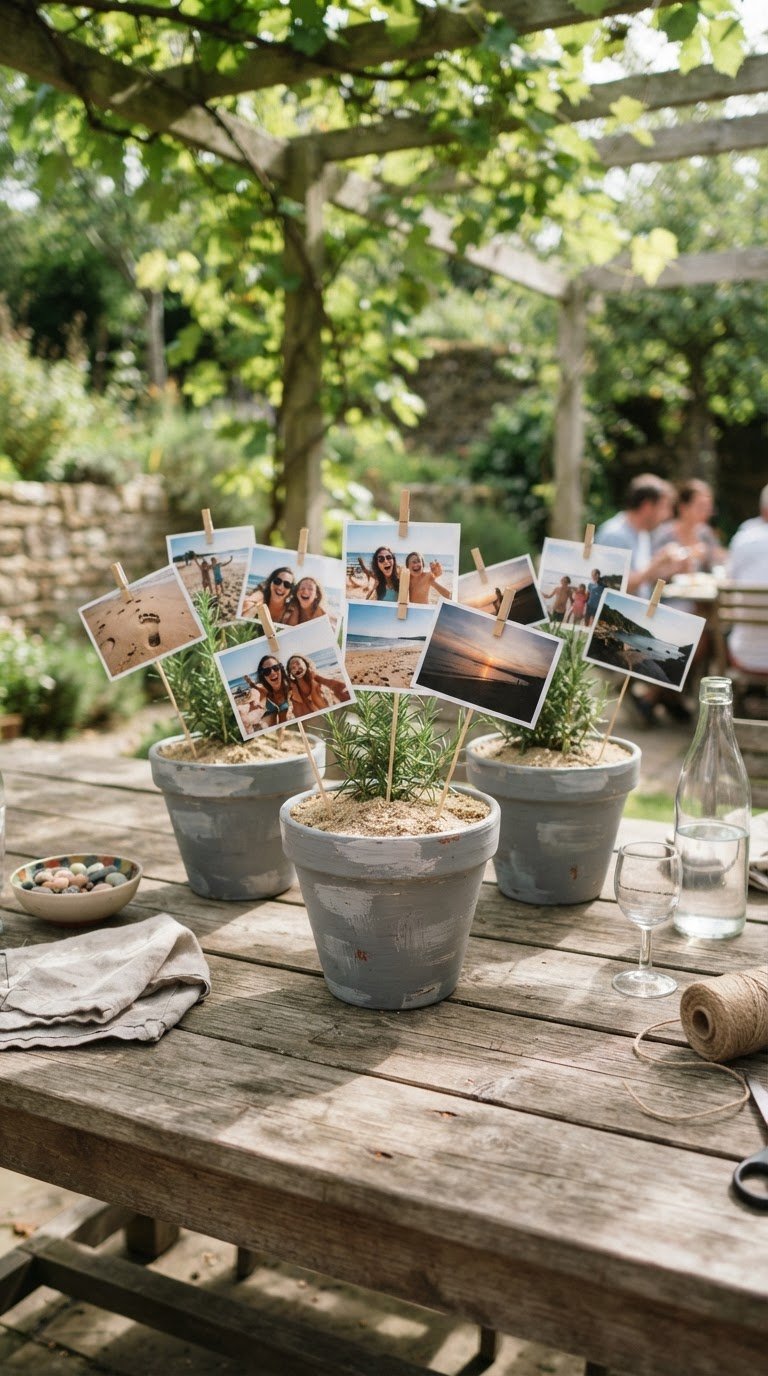 I vasi di terracotta dipinti a mano con spiedini fotografici rustici