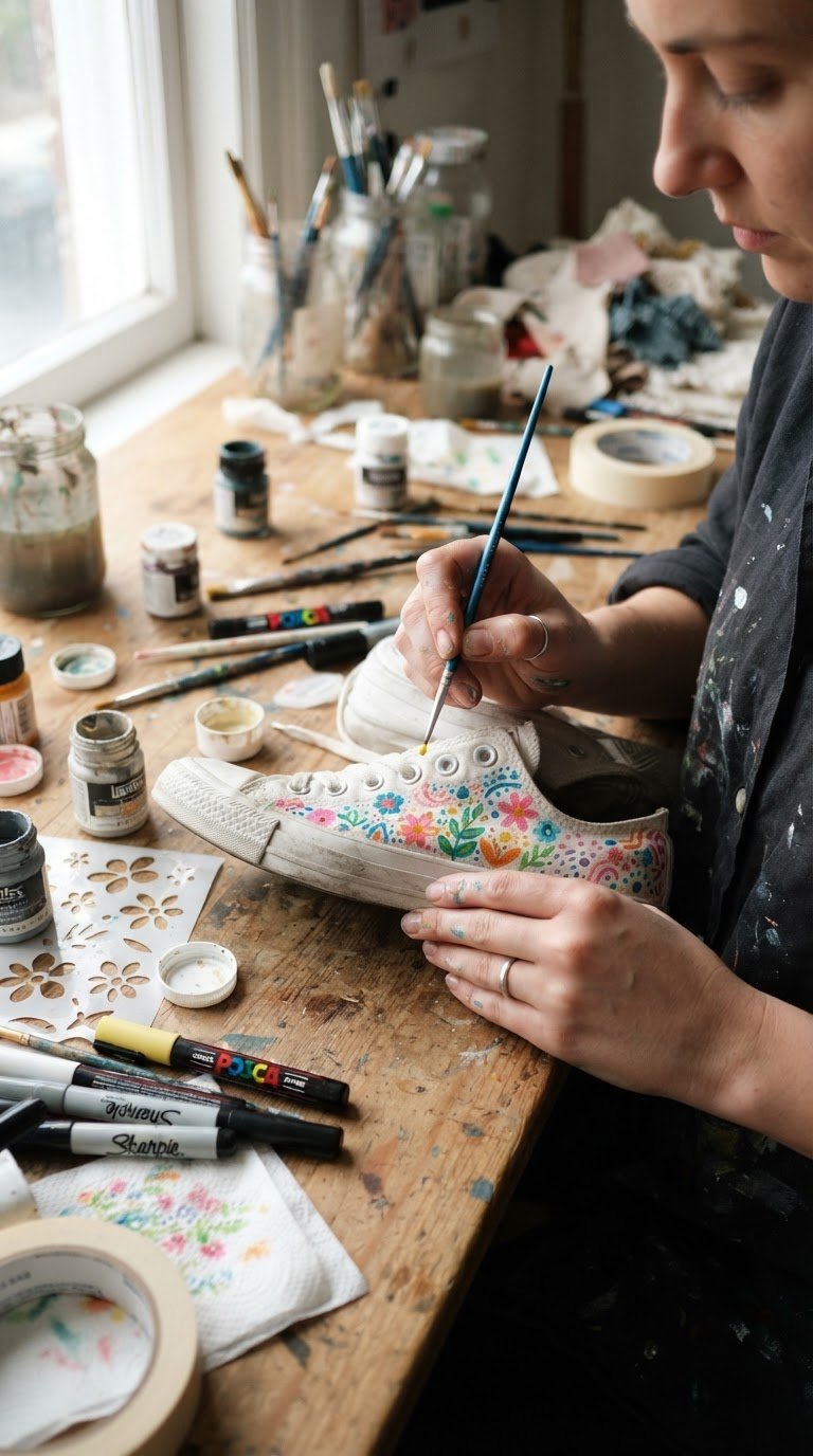 Il 'Customization Studio' per Sneaker e Denim (Stazione con vernici acriliche e toppe termoadesive)